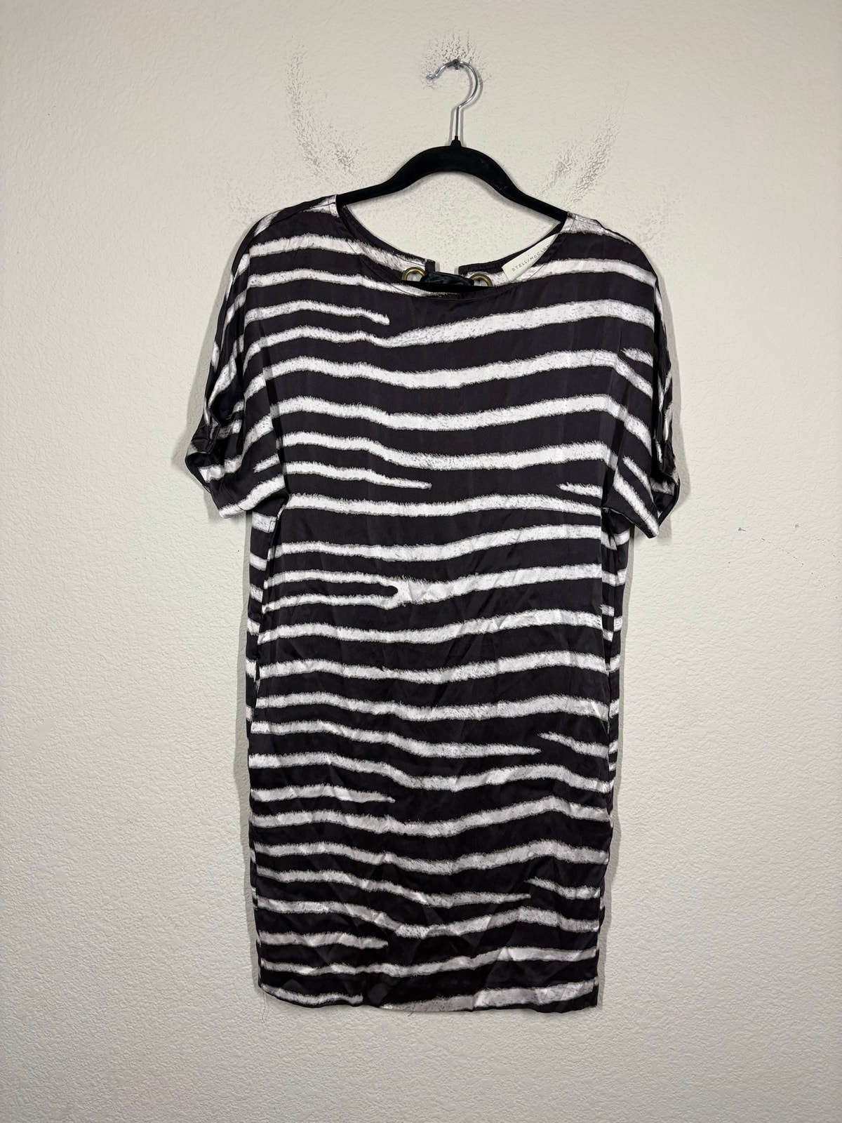 Stella Mccartney 36/0 Us Zebra Stripe Print Shift Dress Black White Silk
